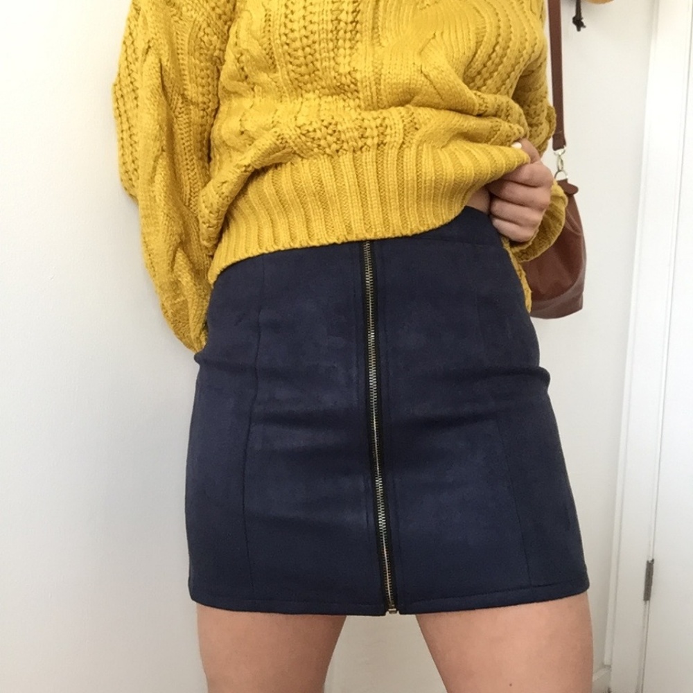 Navy blue Zipper Down Skirt‎